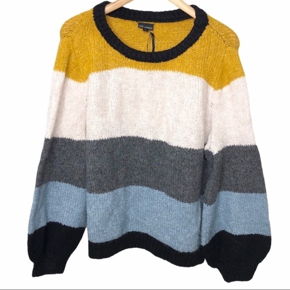 Coco + Carmen Sweaters - Coco and Carmen Striped Sweater Balloon Sleeve Crewneck Size Small Blue Yellow